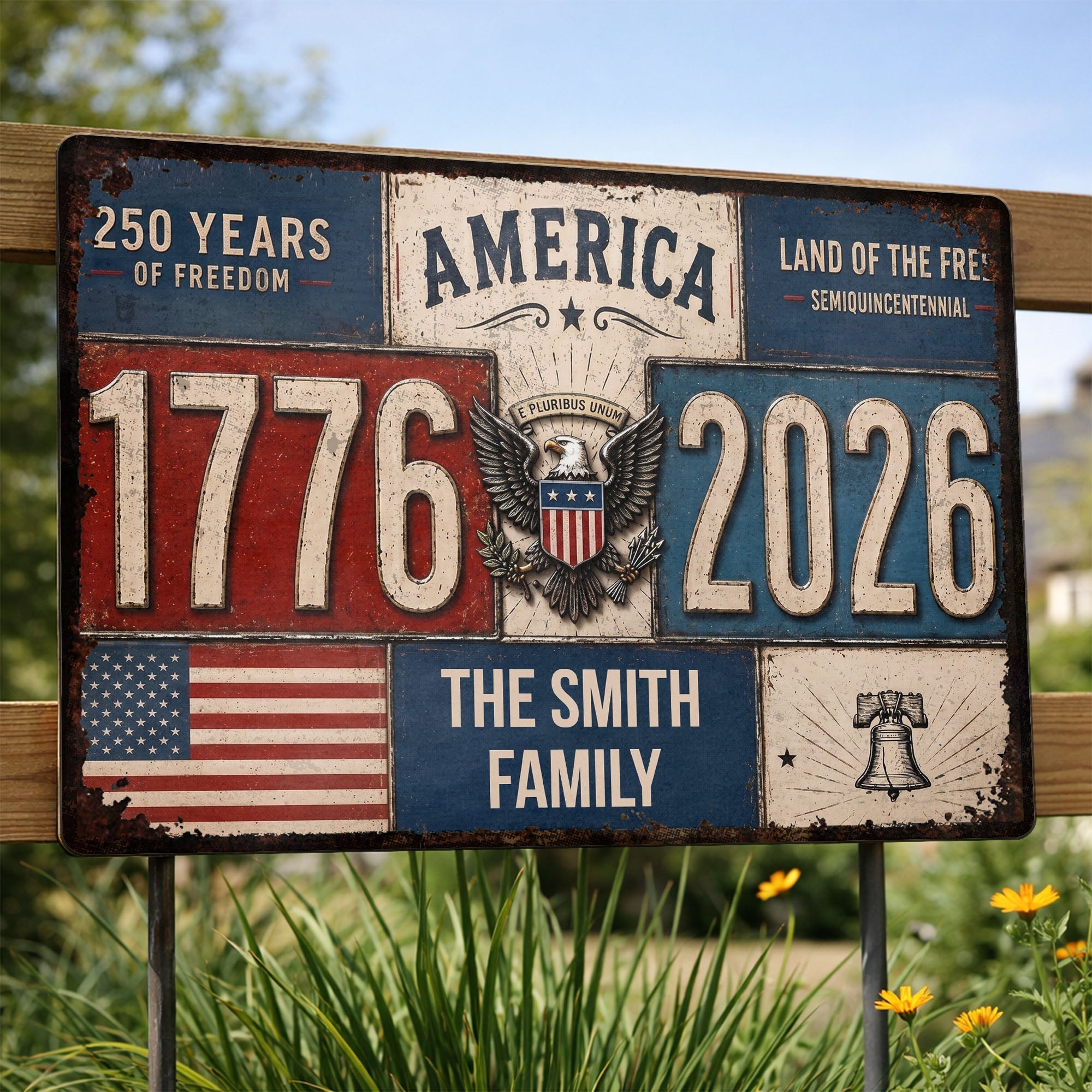 Personalized Metal Sign American Flag Custom Family Name Gift
