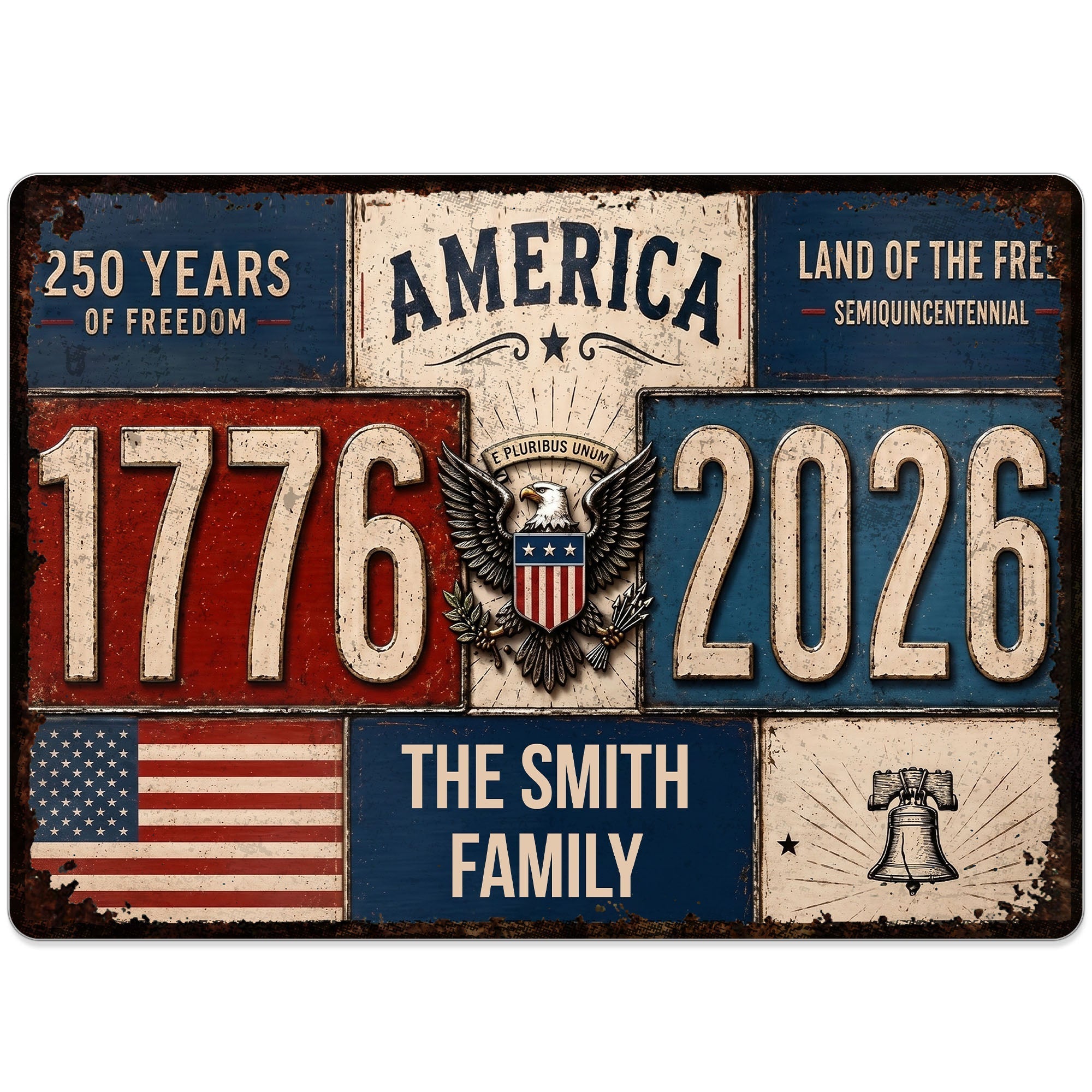 Personalized Metal Sign American Flag Custom Family Name Gift