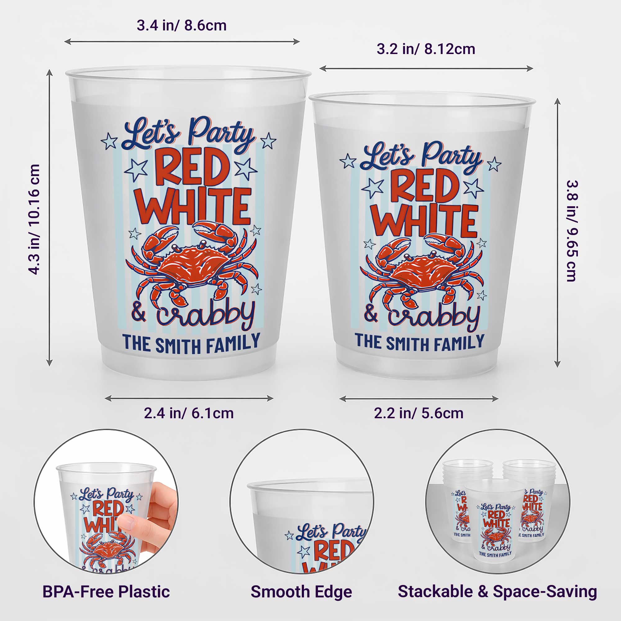Personalized Frosted Cups Custom Family Name 4th of July Party