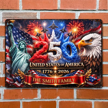 Load image into Gallery viewer, Personalized Metal Sign Custom Family Name USA Flag Gift
