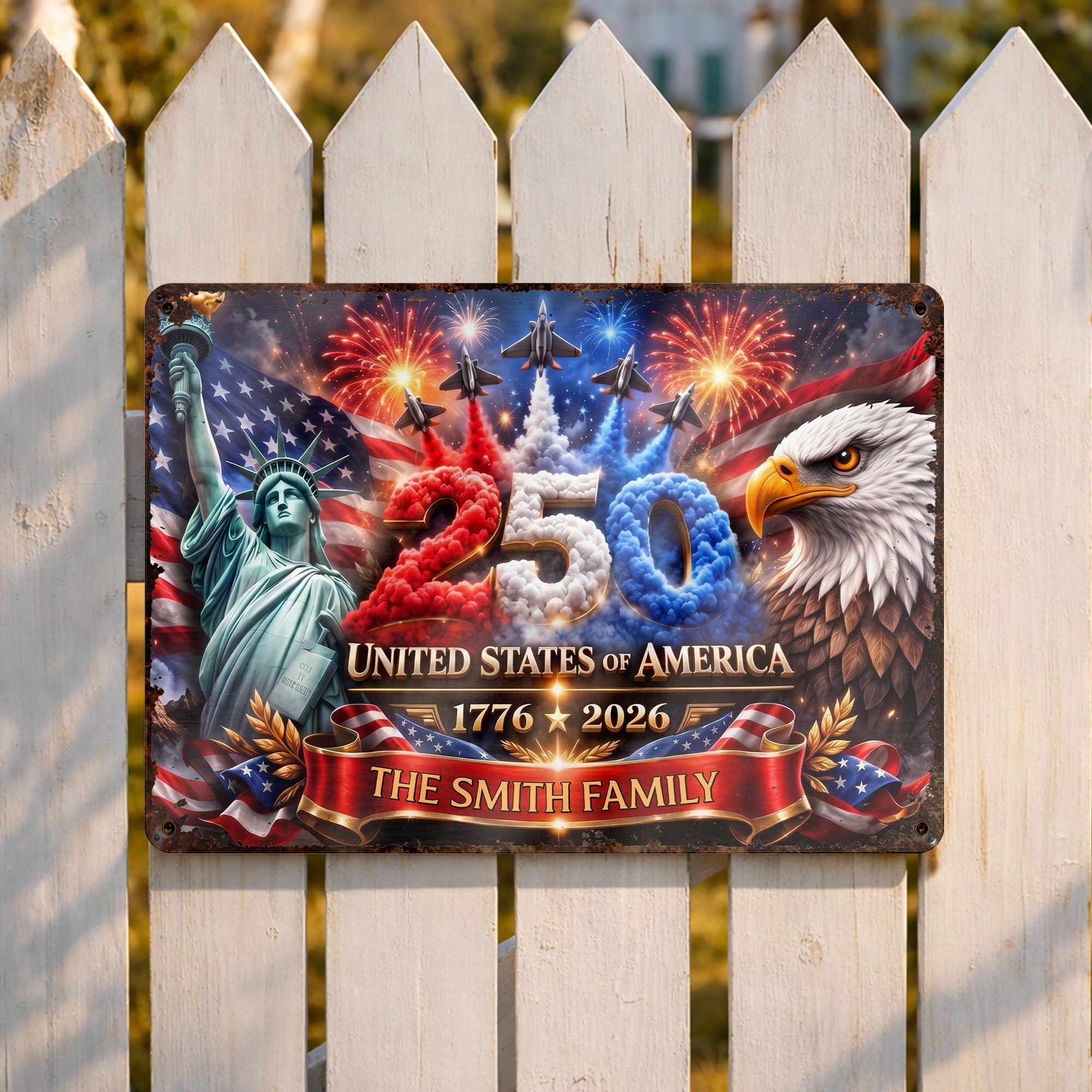 Personalized Metal Sign Custom Family Name USA Flag Gift