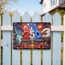 Load image into Gallery viewer, Personalized Metal Sign Custom Family Name USA Flag Gift

