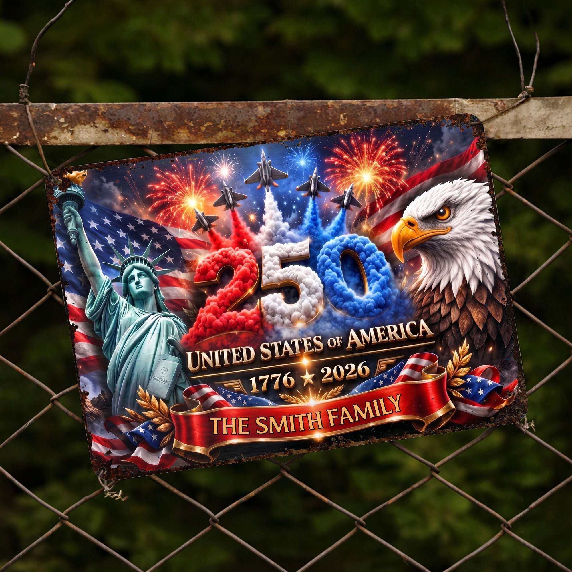 Personalized Metal Sign Custom Family Name USA Flag Gift