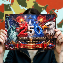 Load image into Gallery viewer, Personalized Metal Sign Custom Family Name USA Flag Gift

