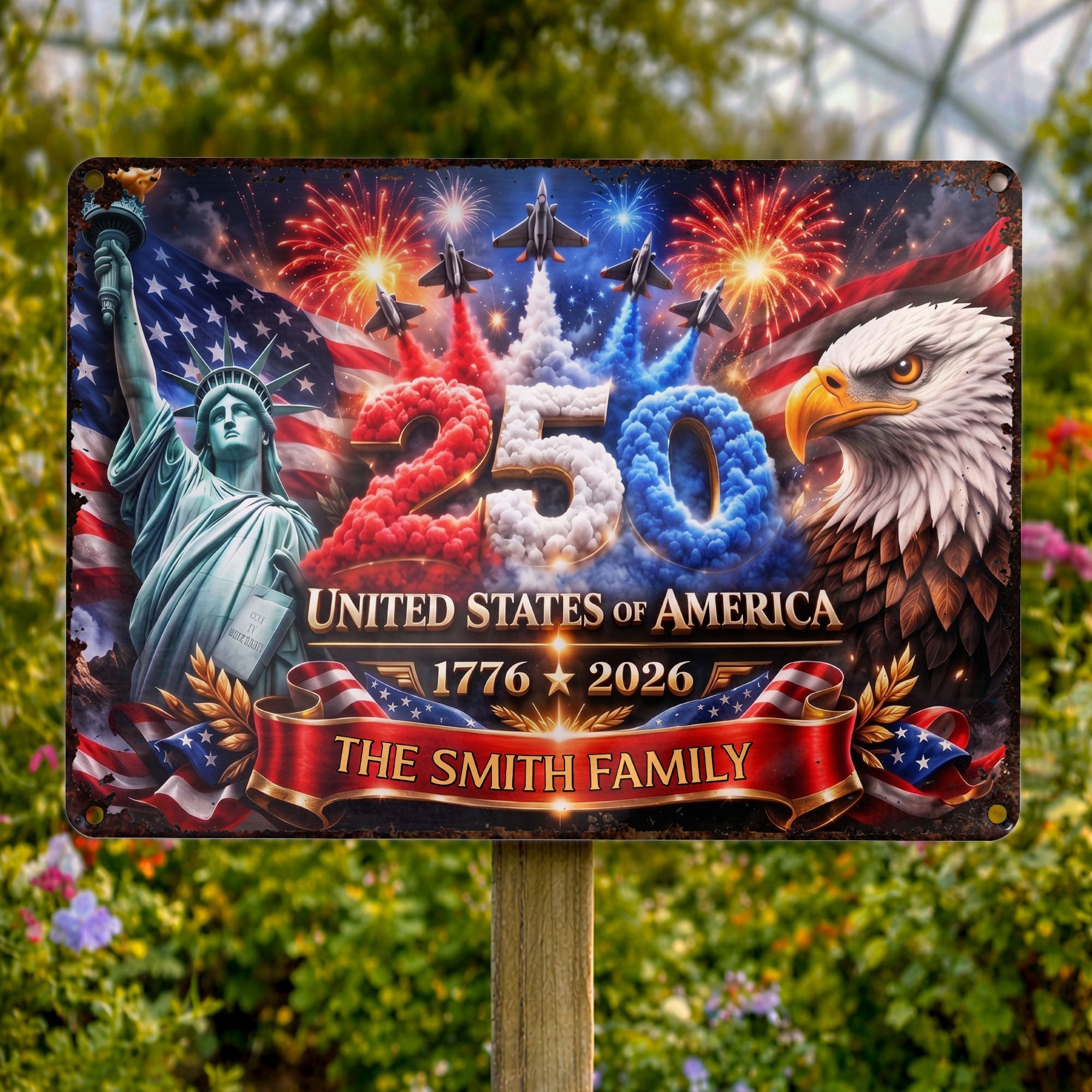 Personalized Metal Sign Custom Family Name USA Flag Gift