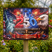 Load image into Gallery viewer, Personalized Metal Sign Custom Family Name USA Flag Gift
