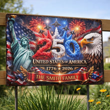 Load image into Gallery viewer, Personalized Metal Sign Custom Family Name USA Flag Gift
