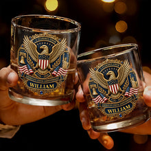 Load image into Gallery viewer, Personalized Whiskey Glass Custom Family Name American Flag Gift for Dad

