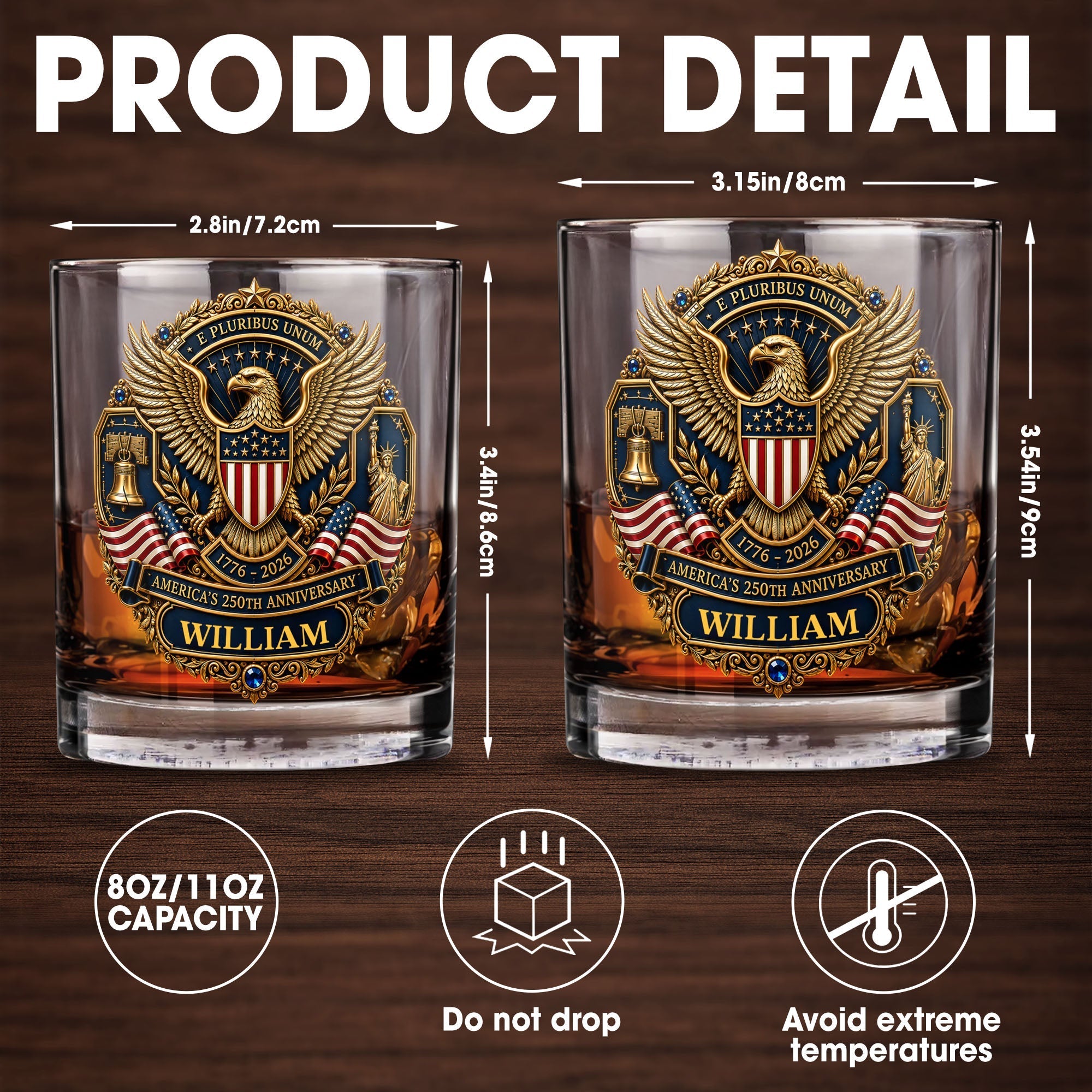 Personalized Whiskey Glass Custom Family Name American Flag Gift for Dad