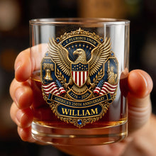 Load image into Gallery viewer, Personalized Whiskey Glass Custom Family Name American Flag Gift for Dad
