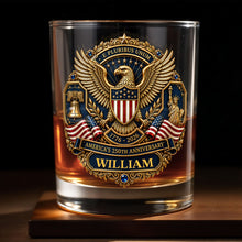 Load image into Gallery viewer, Personalized Whiskey Glass Custom Family Name American Flag Gift for Dad

