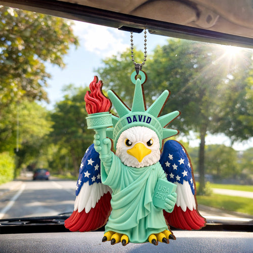 Personalized Wood Car Hanging Ornament Custom Name Patriotic Gift