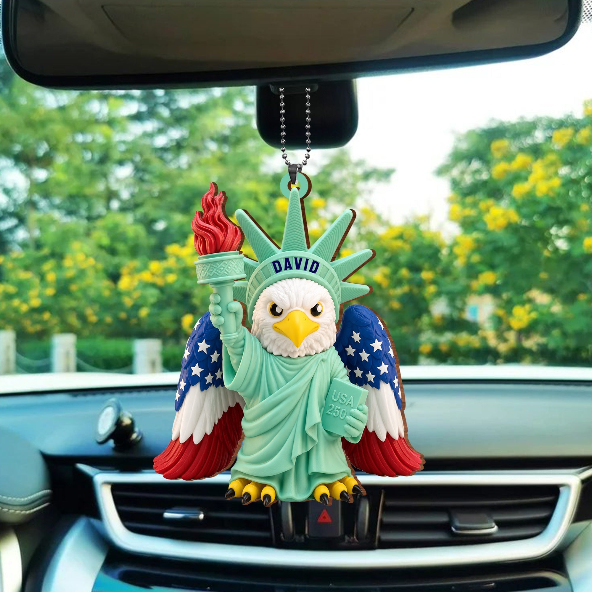 Personalized Wood Car Hanging Ornament Custom Name Patriotic Gift