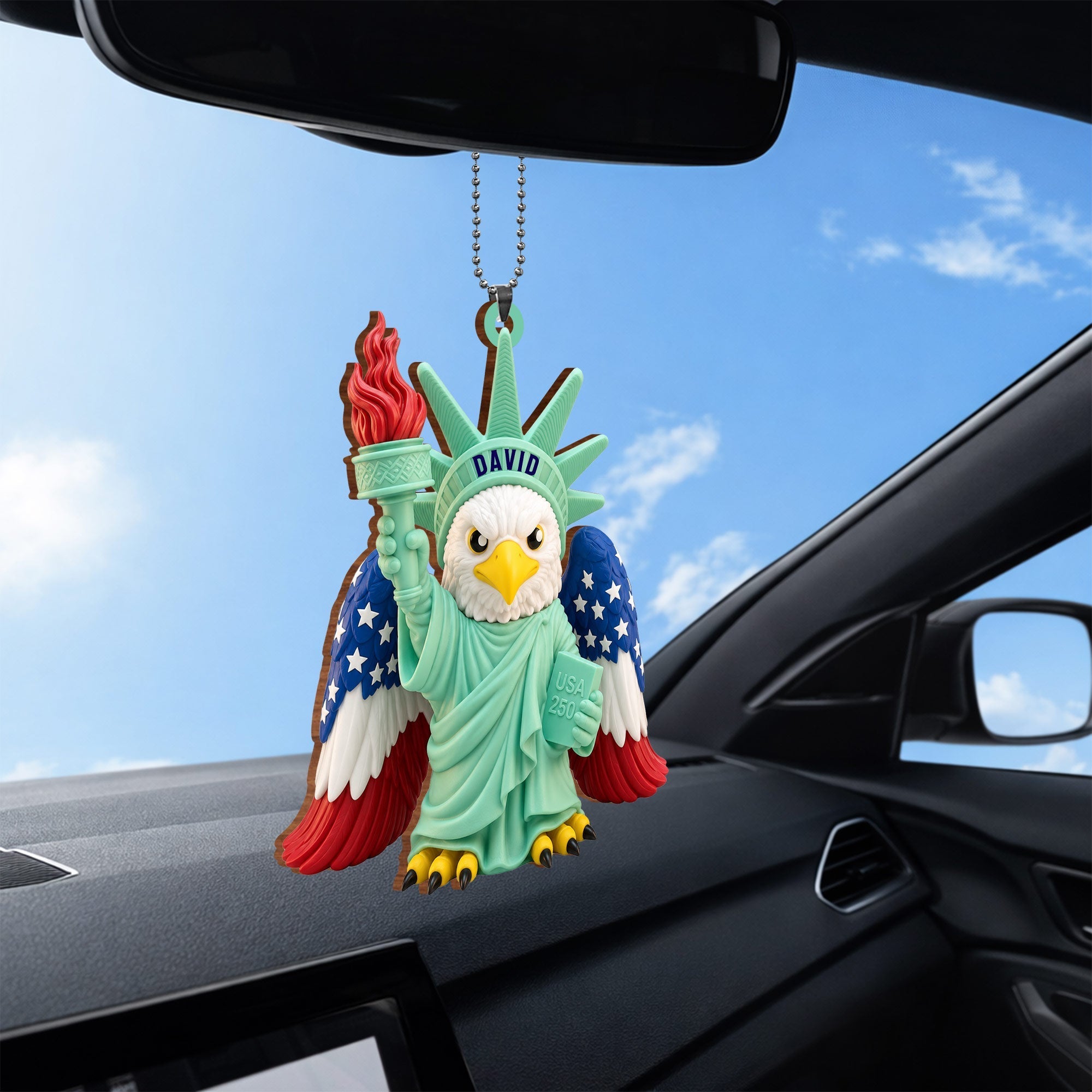Personalized Wood Car Hanging Ornament Custom Name Patriotic Gift