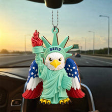 Load image into Gallery viewer, Personalized Wood Car Hanging Ornament Custom Name Patriotic Gift

