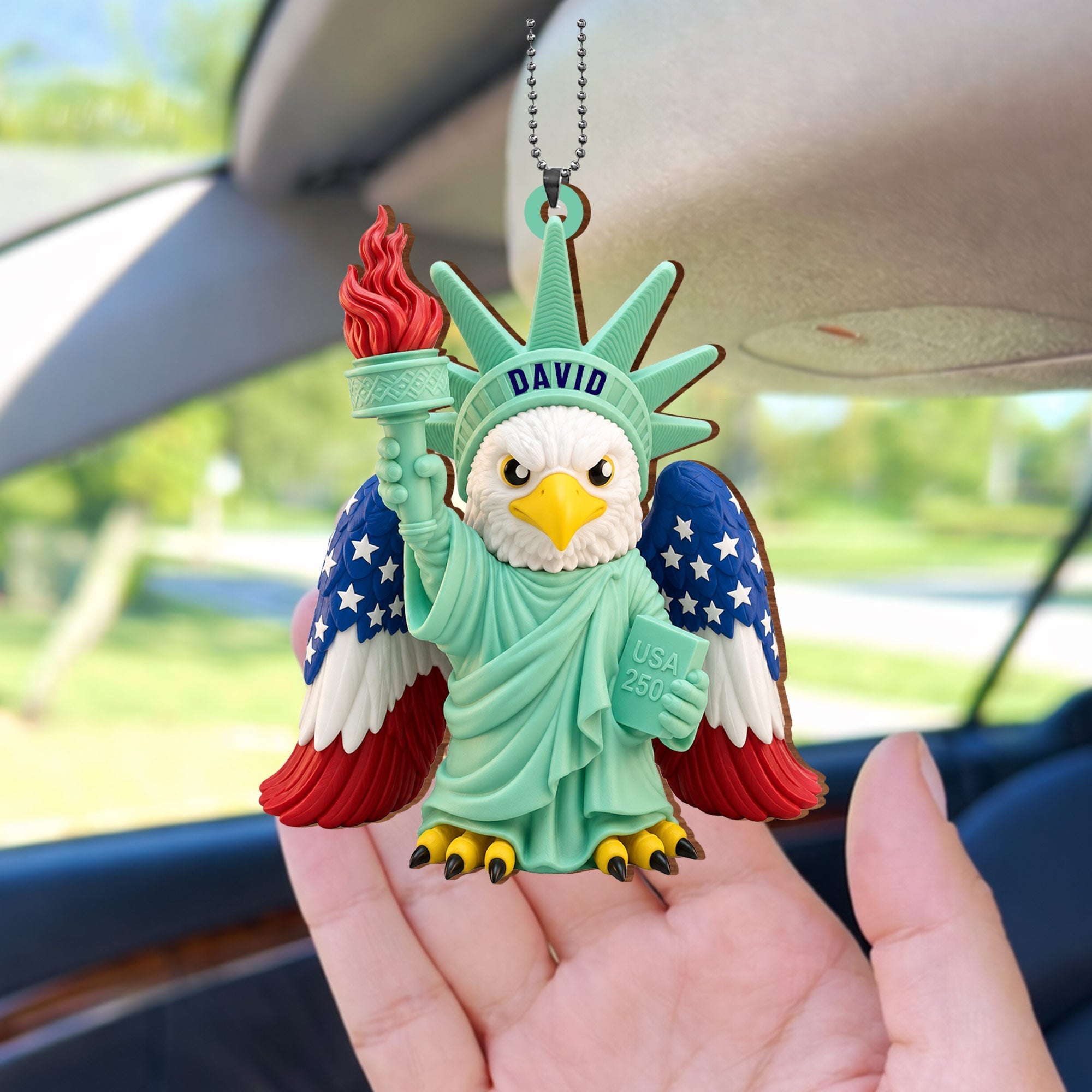 Personalized Wood Car Hanging Ornament Custom Name Patriotic Gift