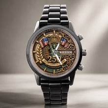 Load image into Gallery viewer, Personalized Men's Watch Custom Name American Flag Gift for Dad

