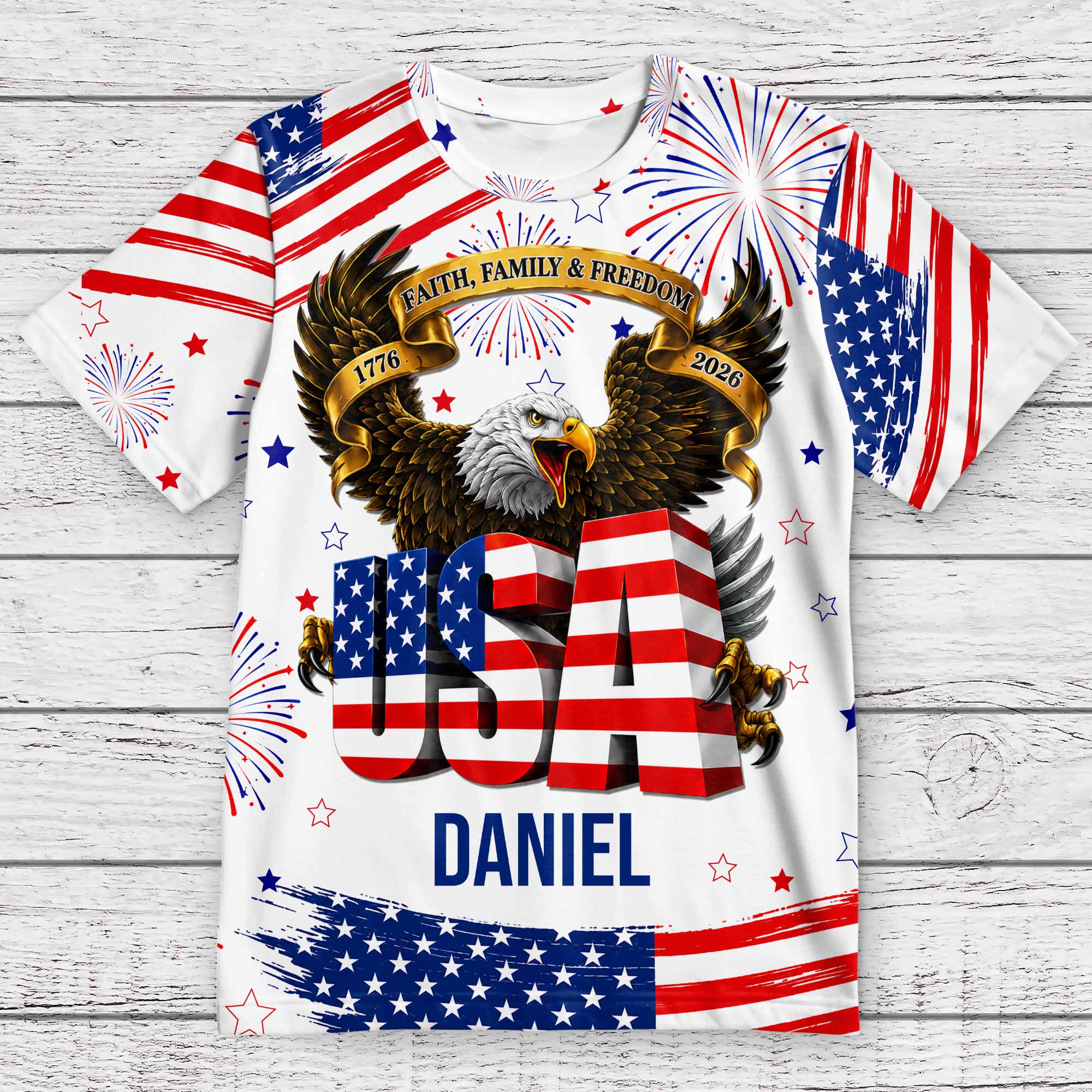 Personalized Patriotic Eagle T-Shirt Custom Name for Dad