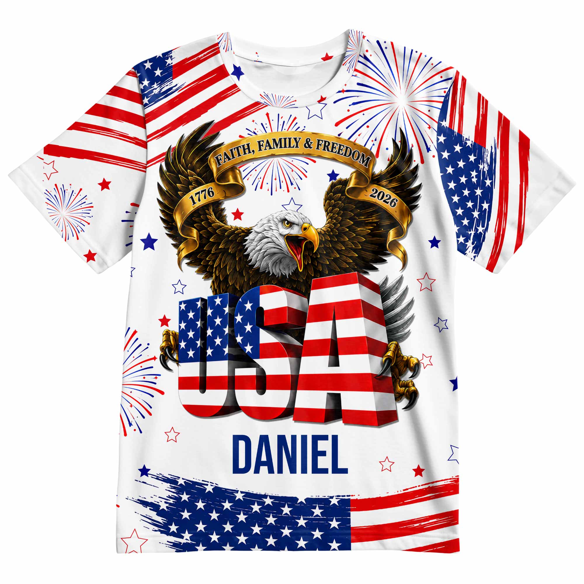Personalized Patriotic Eagle T-Shirt Custom Name for Dad