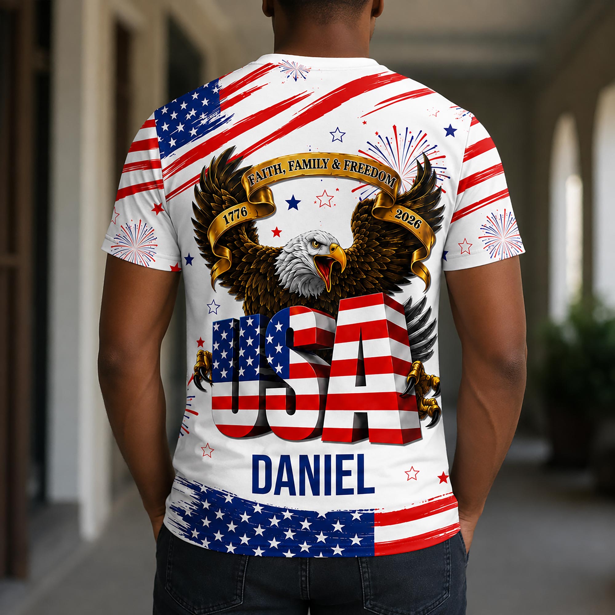 Personalized Patriotic Eagle T-Shirt Custom Name for Dad