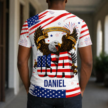 Load image into Gallery viewer, Personalized Patriotic Eagle T-Shirt Custom Name for Dad
