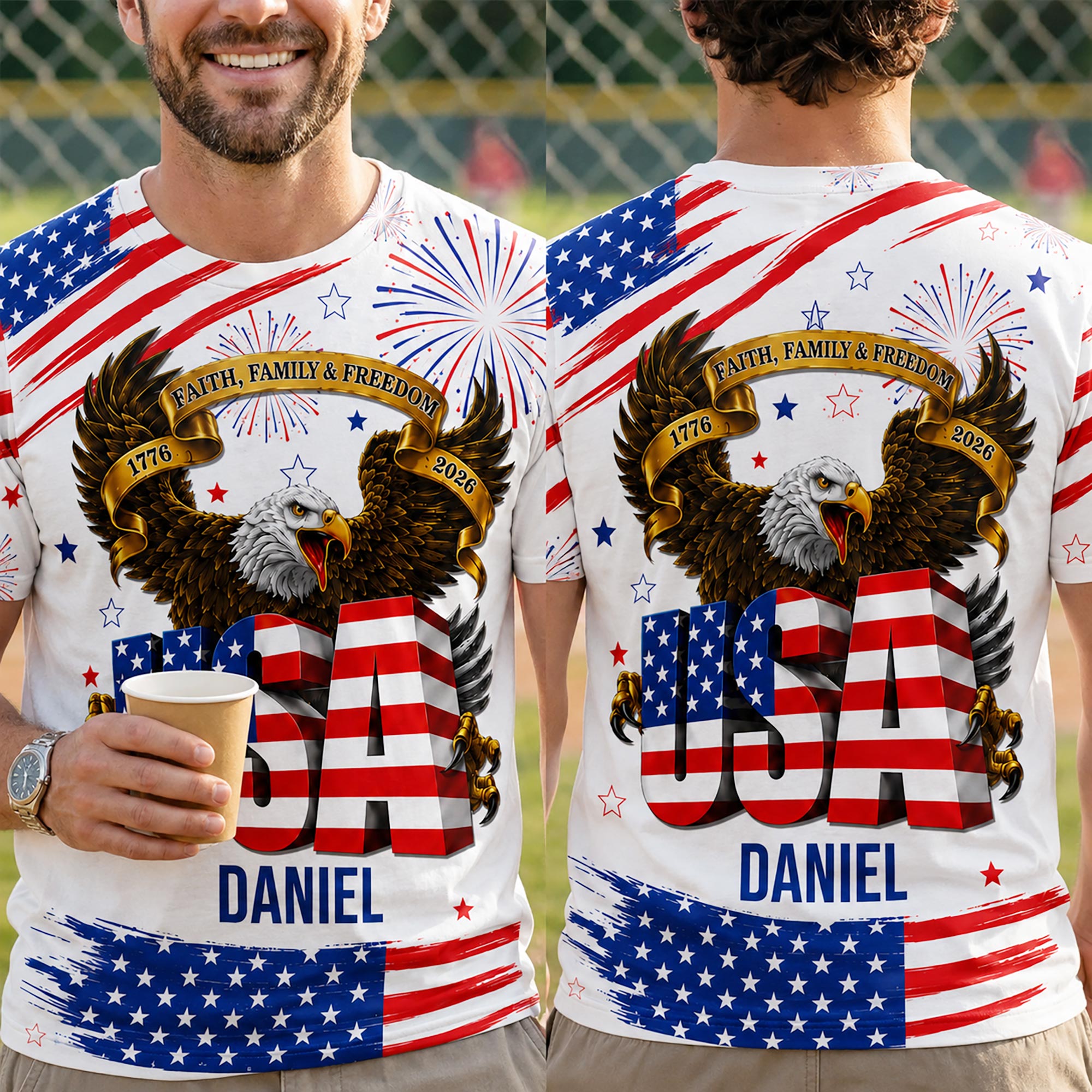 Personalized Patriotic Eagle T-Shirt Custom Name for Dad