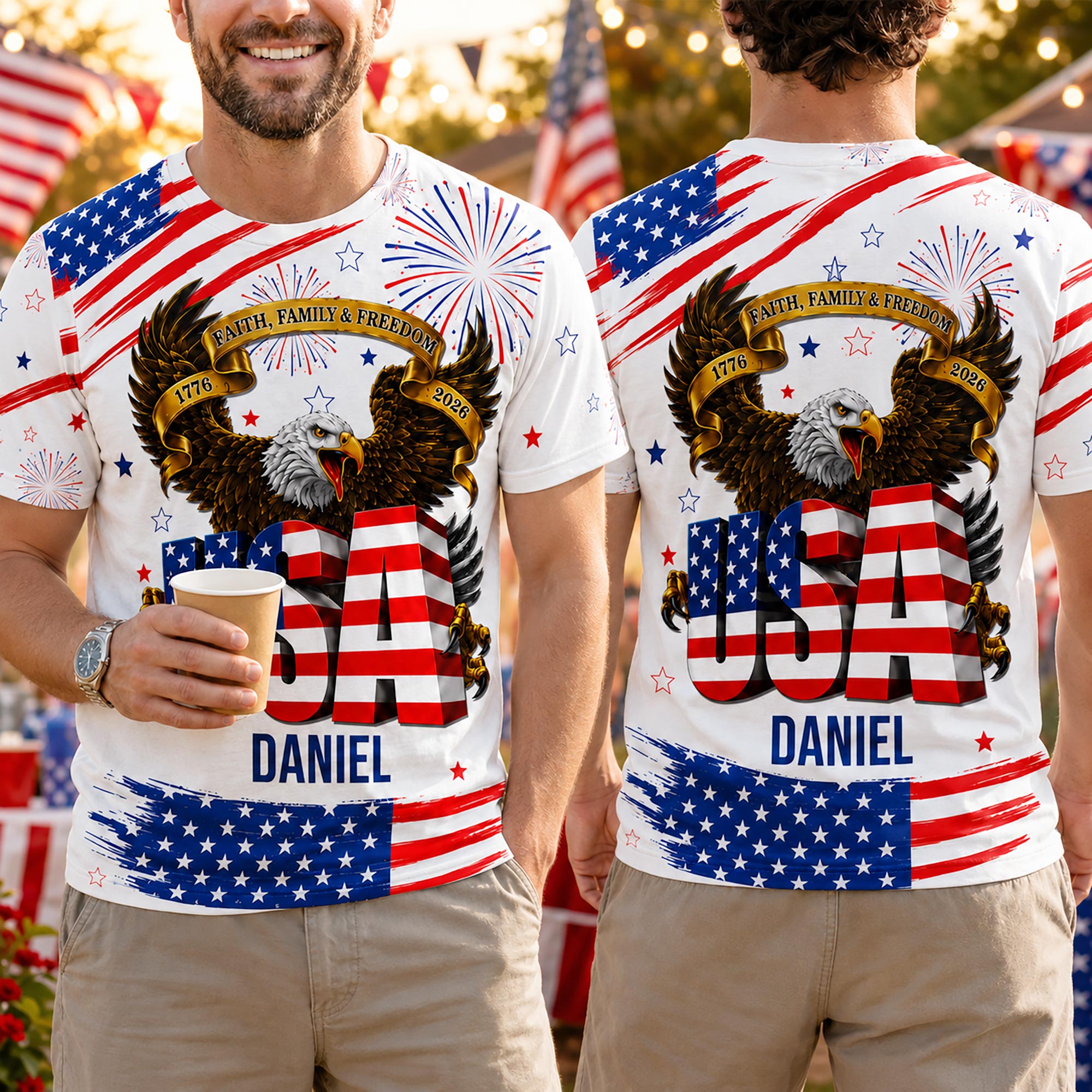 Personalized Patriotic Eagle T-Shirt Custom Name for Dad