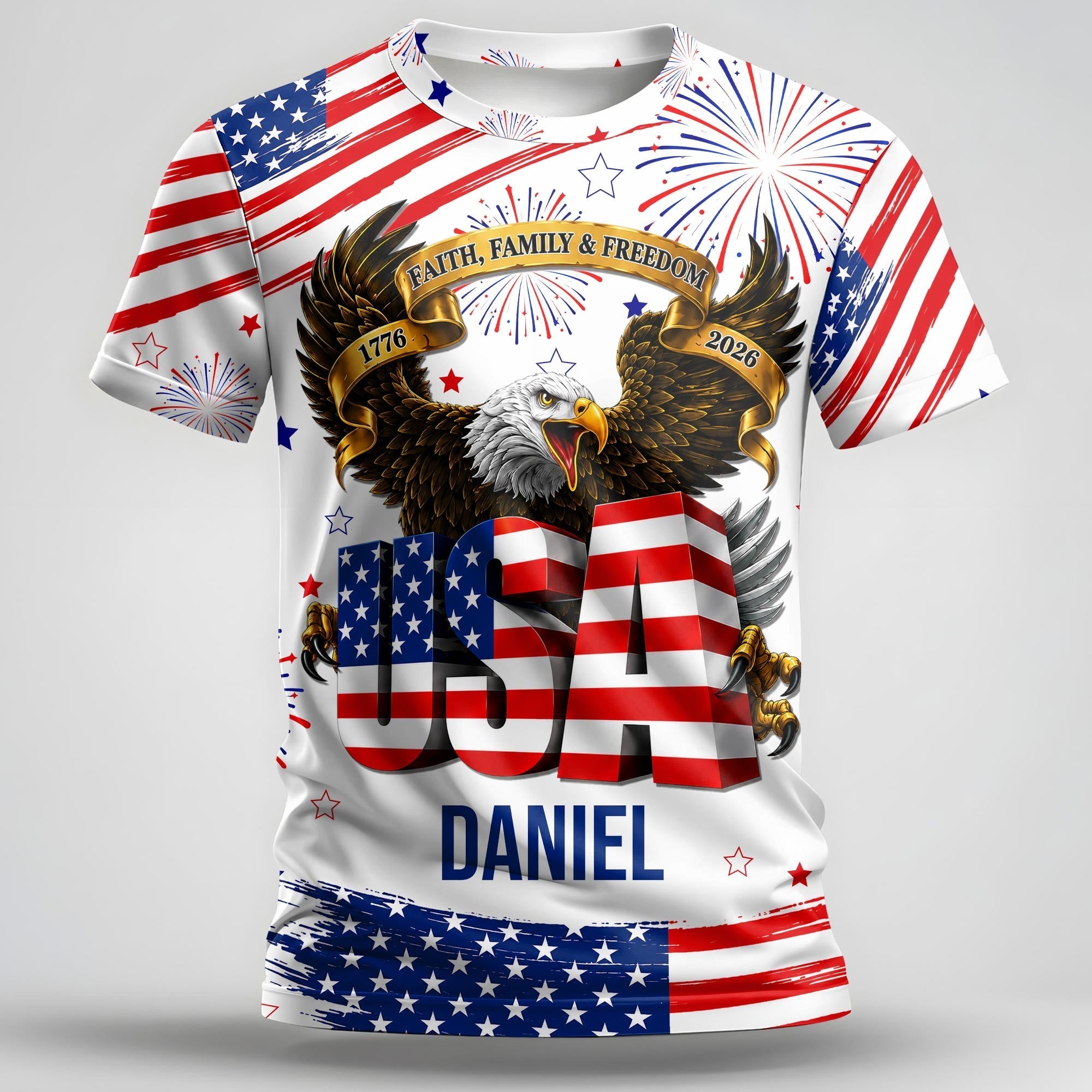 Personalized Patriotic Eagle T-Shirt Custom Name for Dad