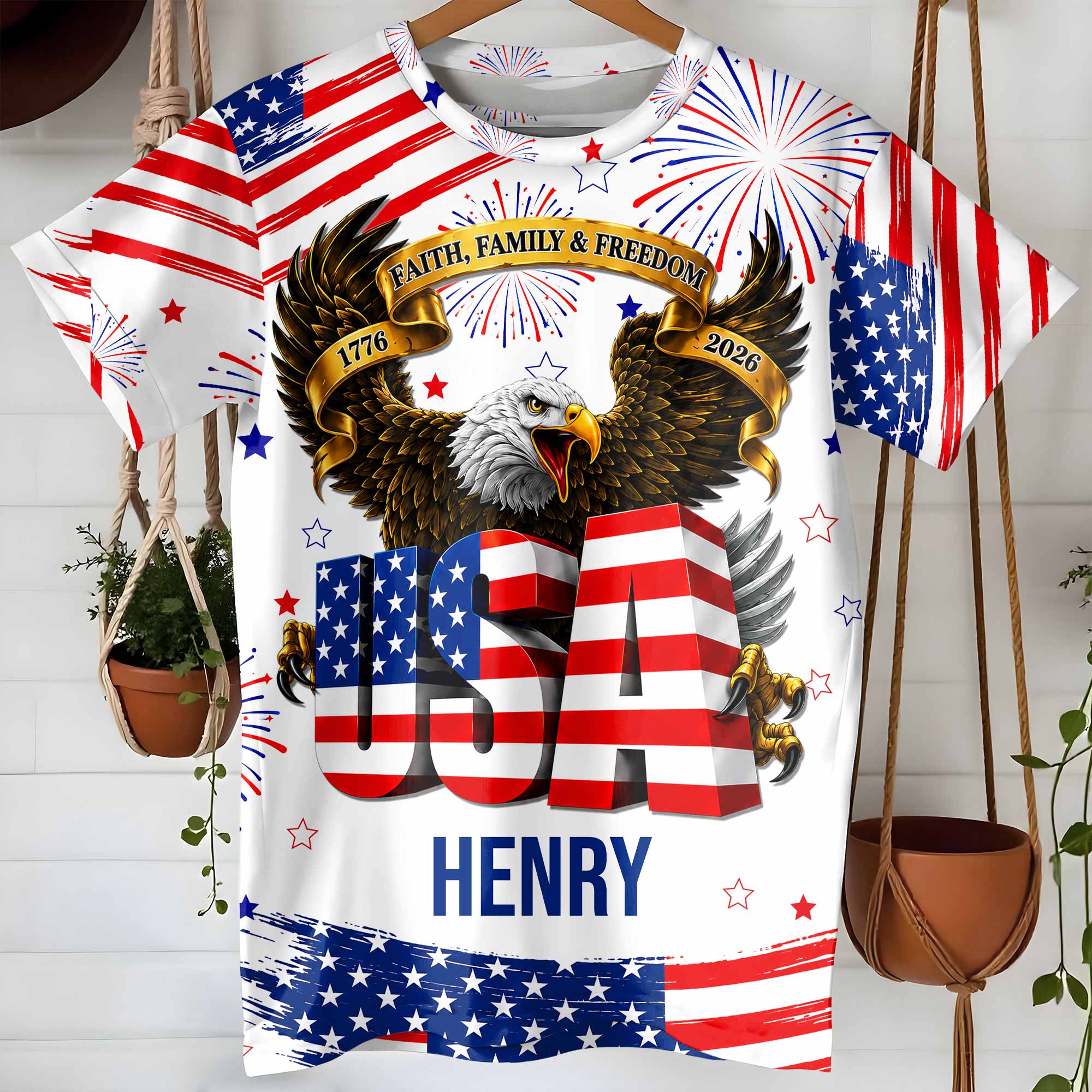 Personalized Patriotic Eagle T-Shirt Custom Name for Dad