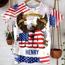 Load image into Gallery viewer, Personalized Patriotic Eagle T-Shirt Custom Name for Dad
