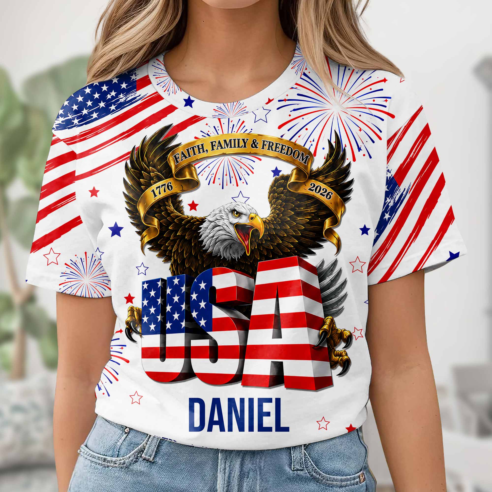Personalized Patriotic Eagle T-Shirt Custom Name for Dad