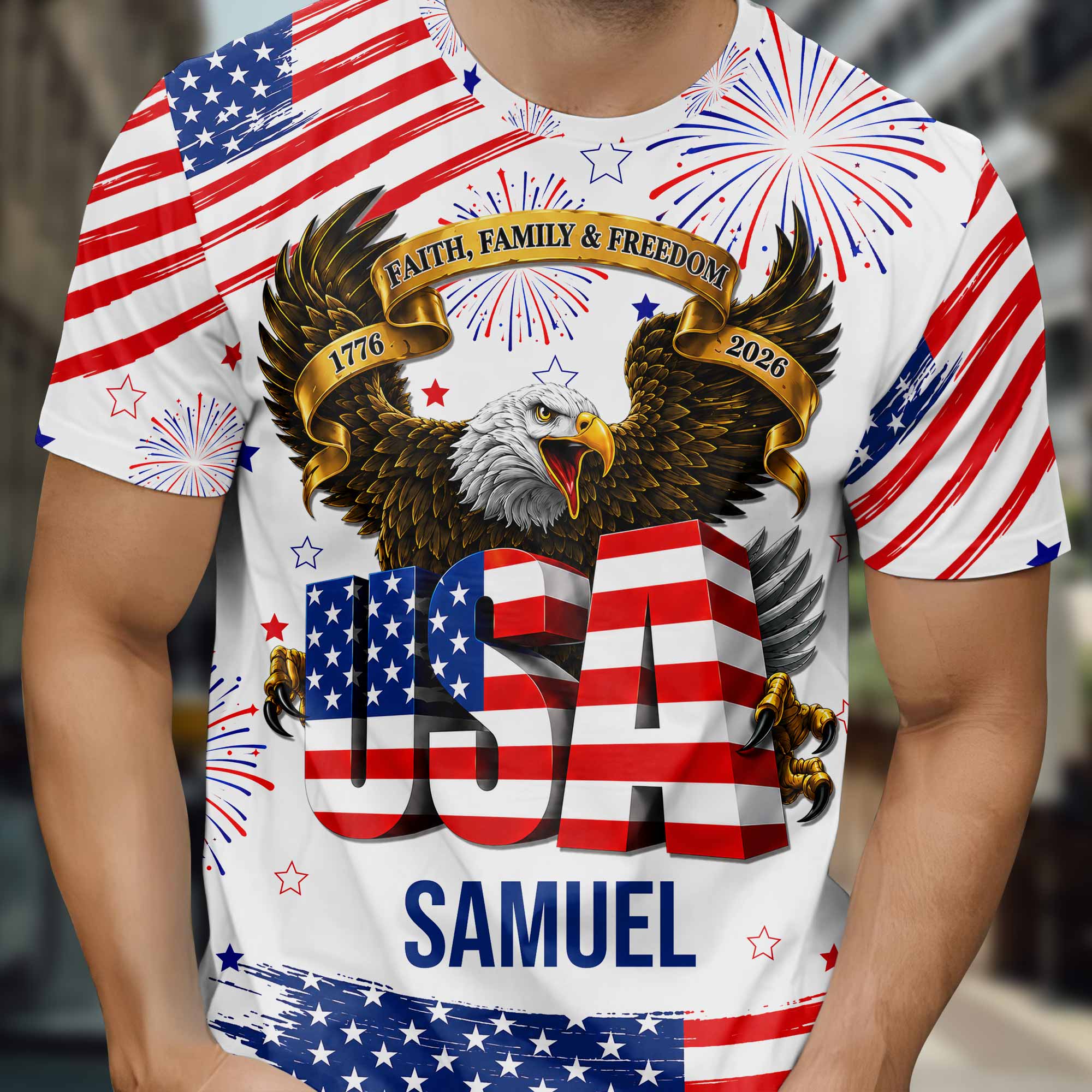 Personalized Patriotic Eagle T-Shirt Custom Name for Dad