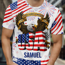 Load image into Gallery viewer, Personalized Patriotic Eagle T-Shirt Custom Name for Dad

