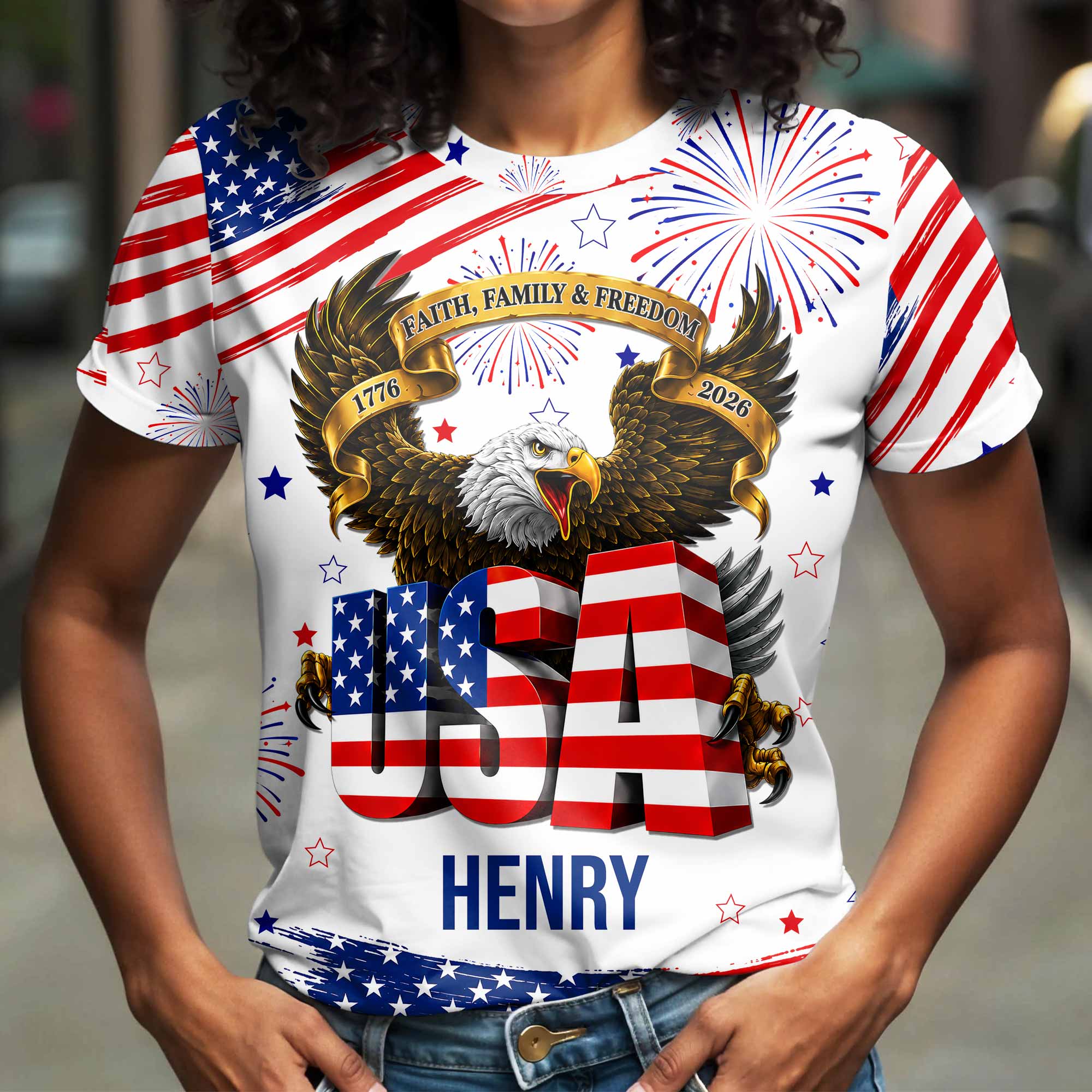 Personalized Patriotic Eagle T-Shirt Custom Name for Dad