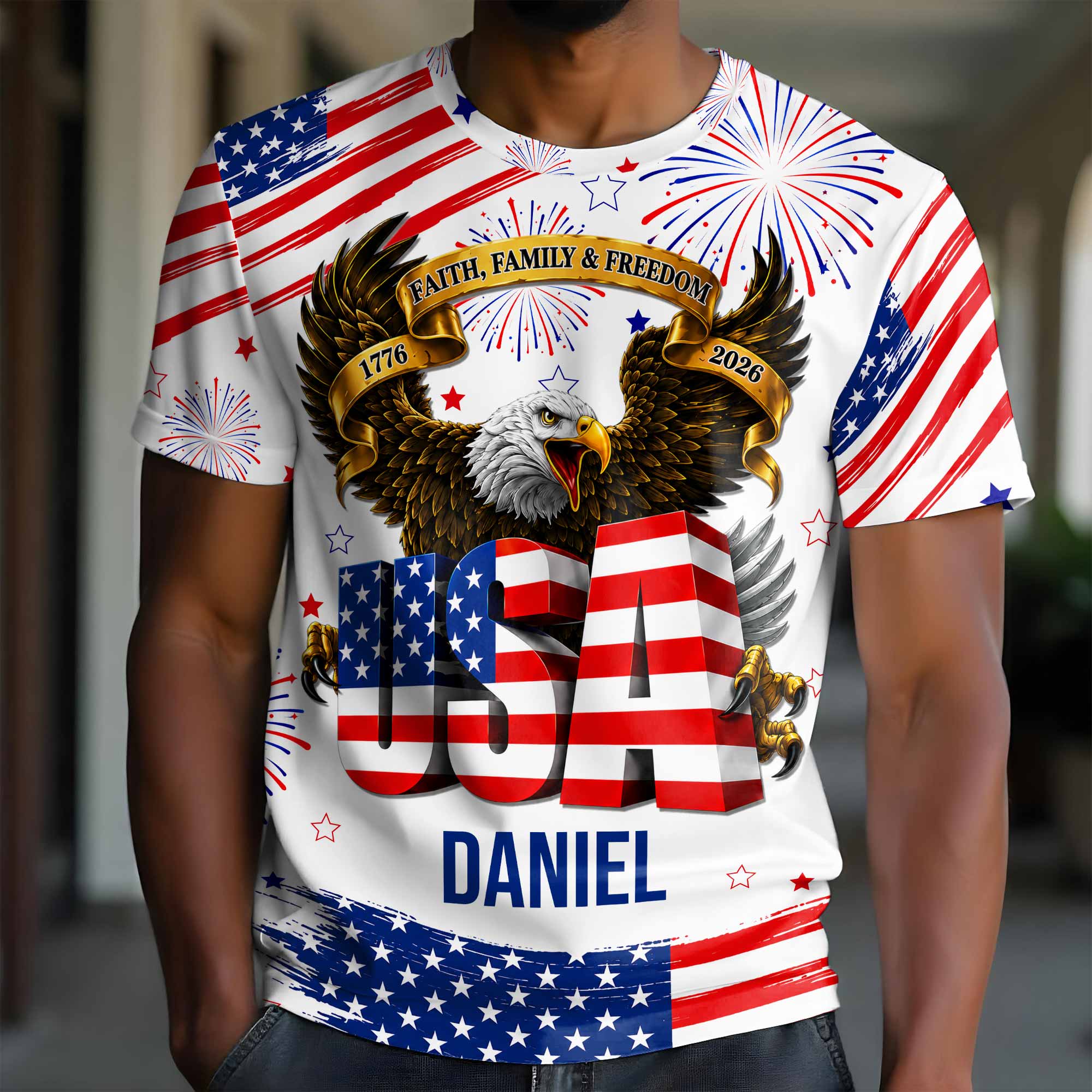 Personalized Patriotic Eagle T-Shirt Custom Name for Dad