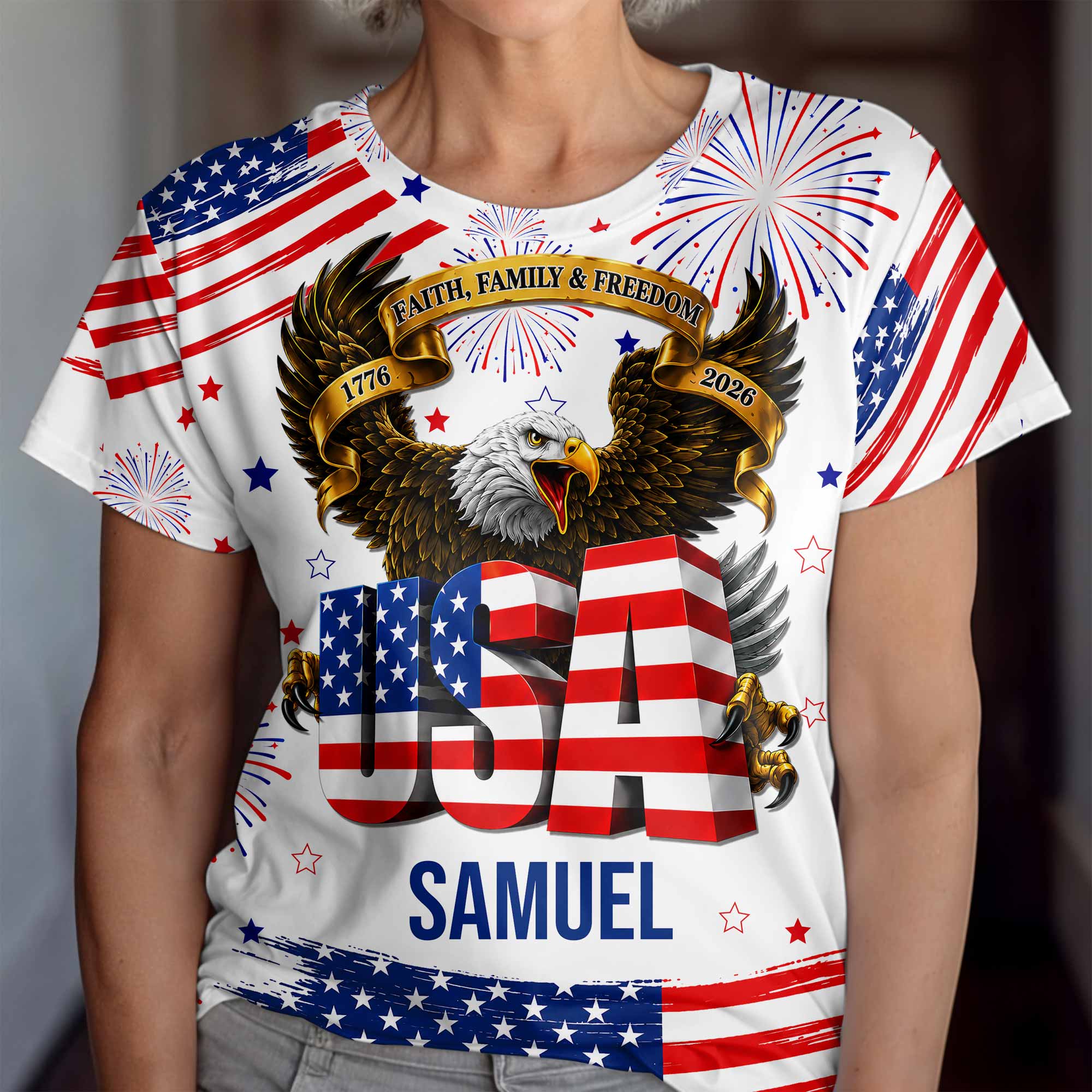 Personalized Patriotic Eagle T-Shirt Custom Name for Dad