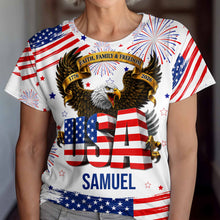 Load image into Gallery viewer, Personalized Patriotic Eagle T-Shirt Custom Name for Dad
