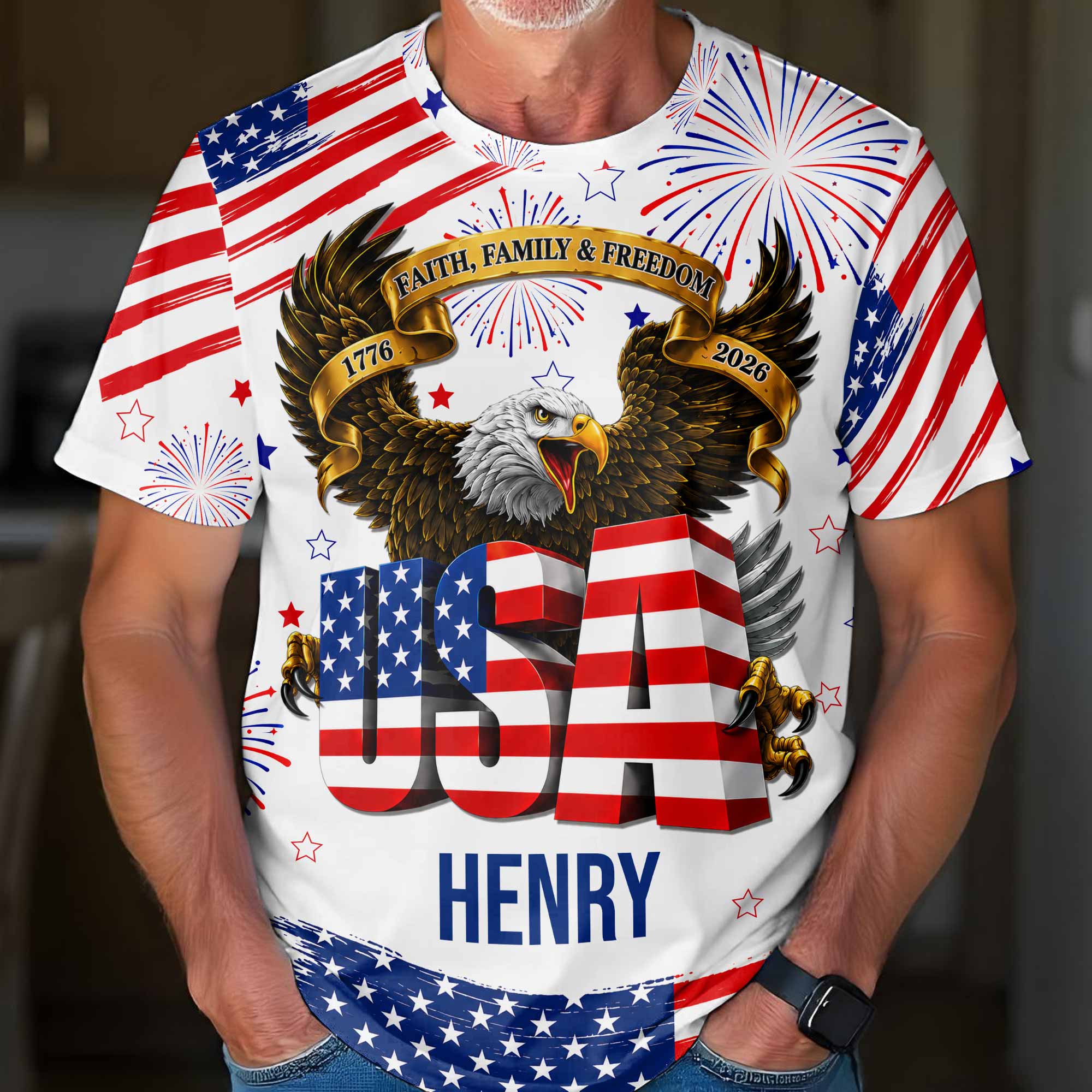 Personalized Patriotic Eagle T-Shirt Custom Name for Dad