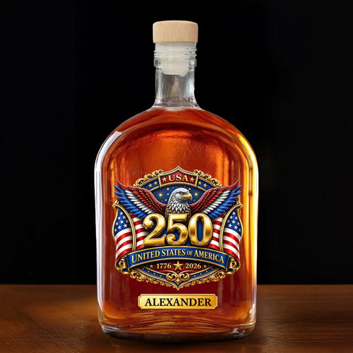 Personalized Whiskey Bottle with Eagle & American Flag Design for Dad, 4th of July Gift