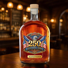 Load image into Gallery viewer, Personalized Whiskey Bottle with Eagle &amp; American Flag Design for Dad, 4th of July Gift
