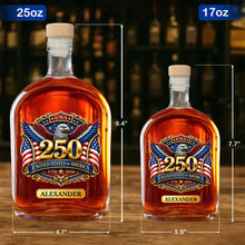 Load image into Gallery viewer, Personalized Whiskey Bottle with Eagle &amp; American Flag Design for Dad, 4th of July Gift
