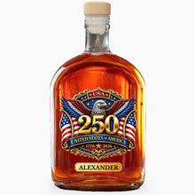 Load image into Gallery viewer, Personalized Whiskey Bottle with Eagle &amp; American Flag Design for Dad, 4th of July Gift
