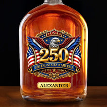 Load image into Gallery viewer, Personalized Whiskey Bottle with Eagle &amp; American Flag Design for Dad, 4th of July Gift

