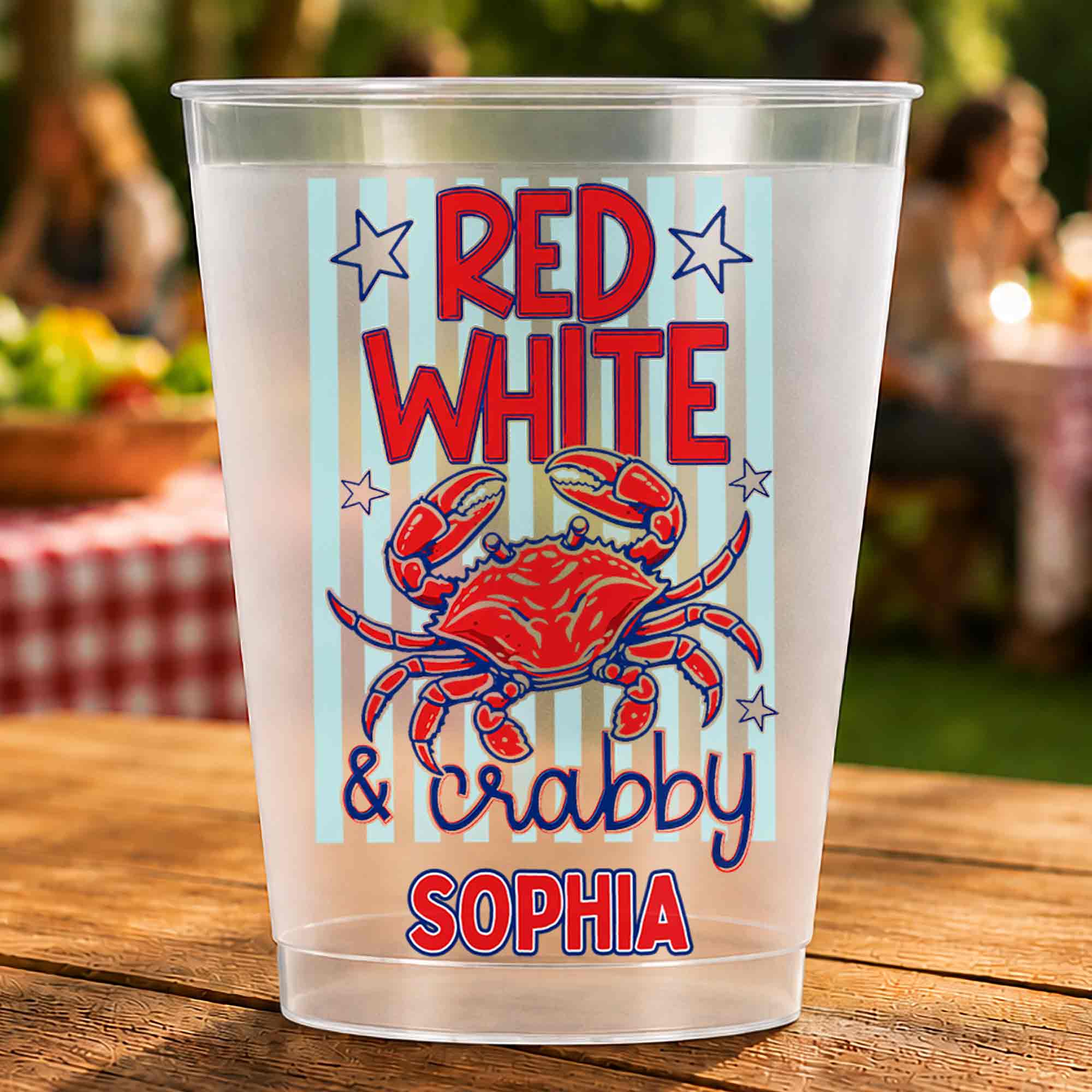 Personalized Frosted Cups Patriotic Crab Independence Day Gift