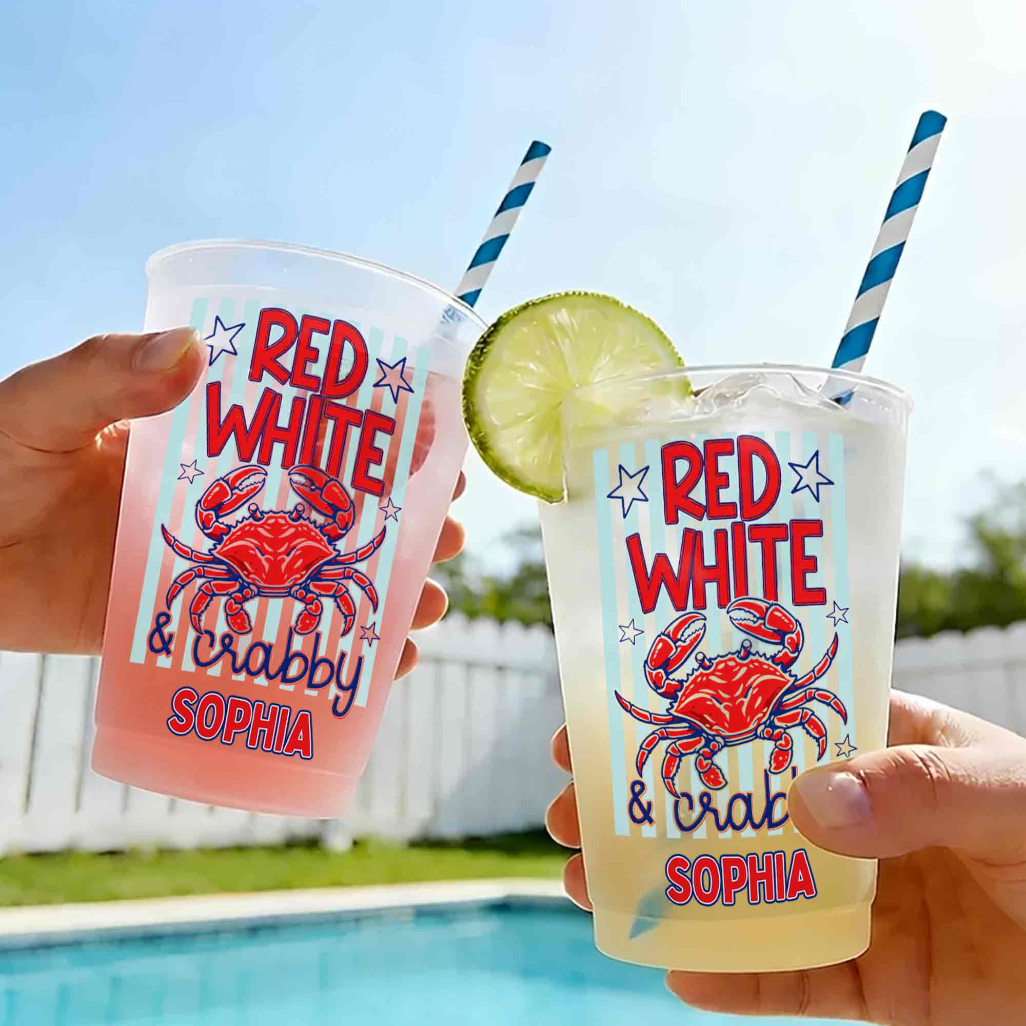 Personalized Frosted Cups Patriotic Crab Independence Day Gift