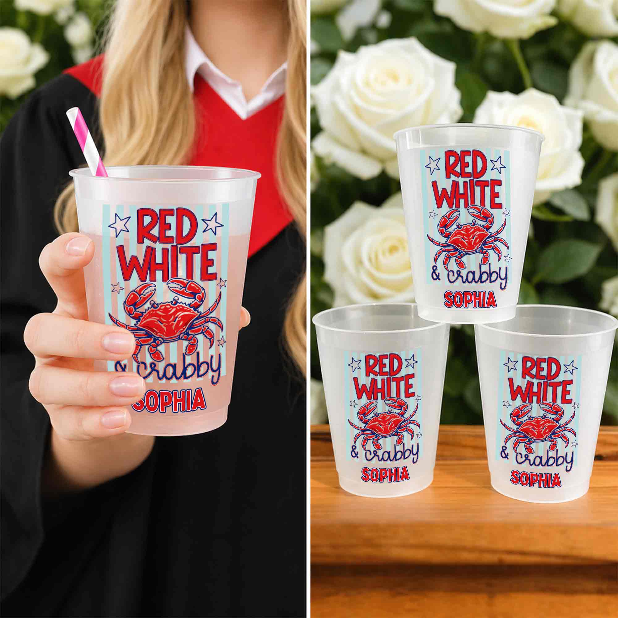 Personalized Frosted Cups Patriotic Crab Independence Day Gift