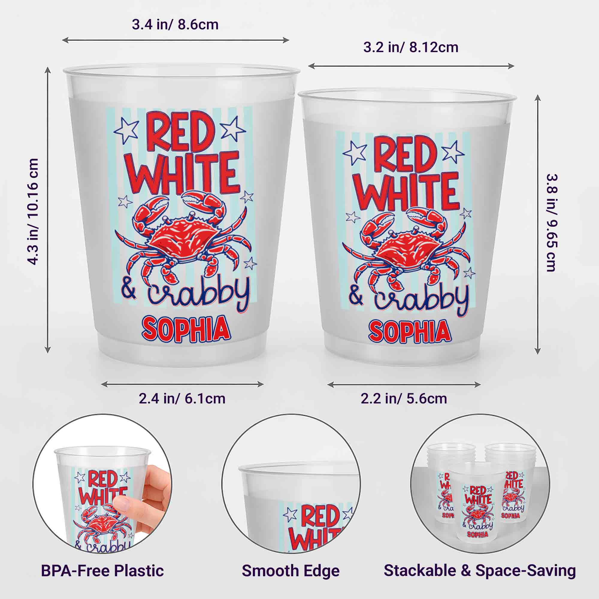 Personalized Frosted Cups Patriotic Crab Independence Day Gift