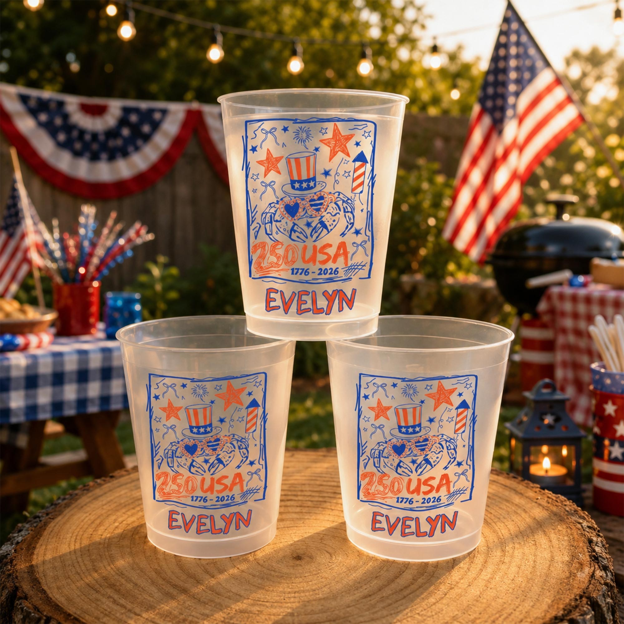 Personalized Frosted Cups Custom Name 4th of July Gift Idea
