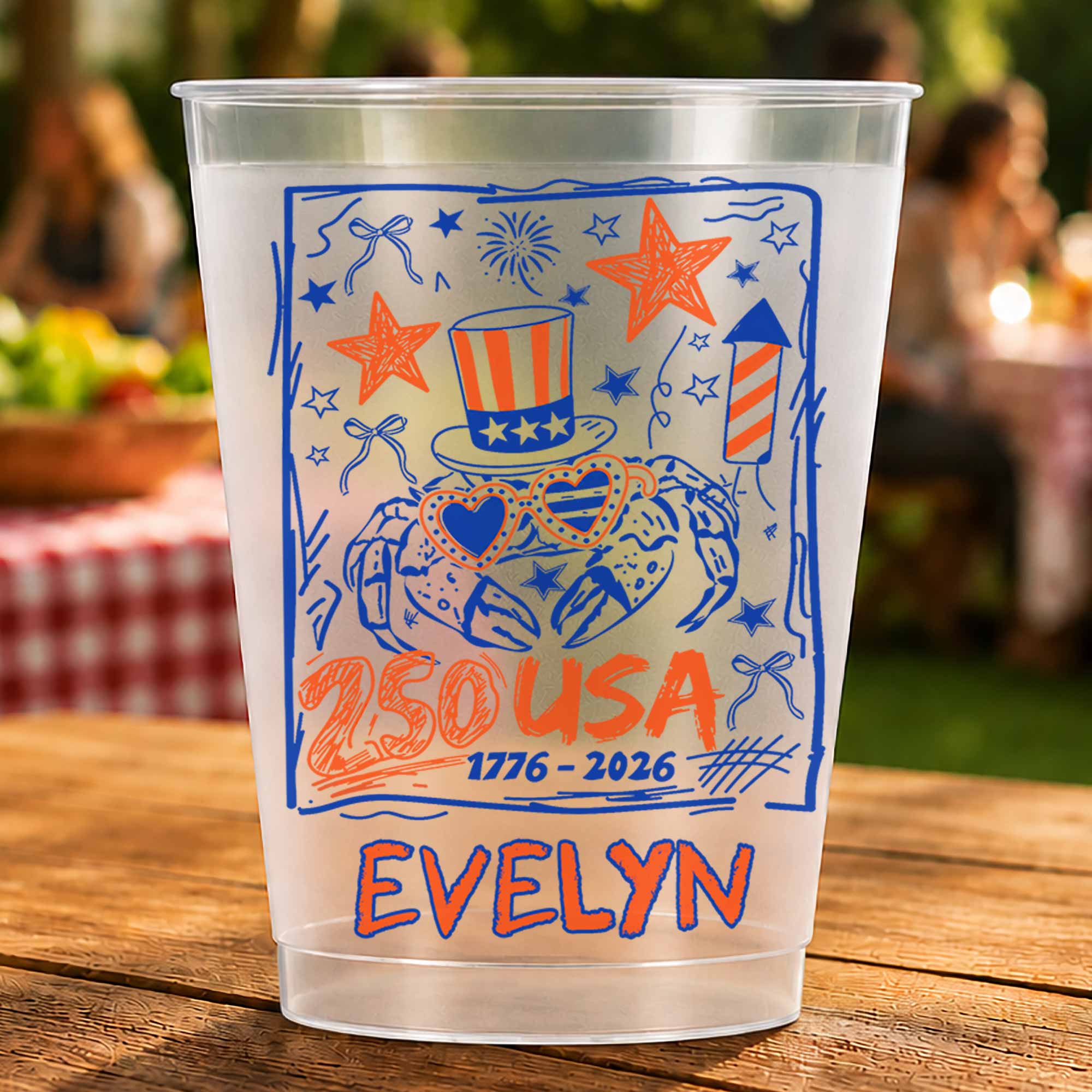 Personalized Frosted Cups Custom Name 4th of July Gift Idea