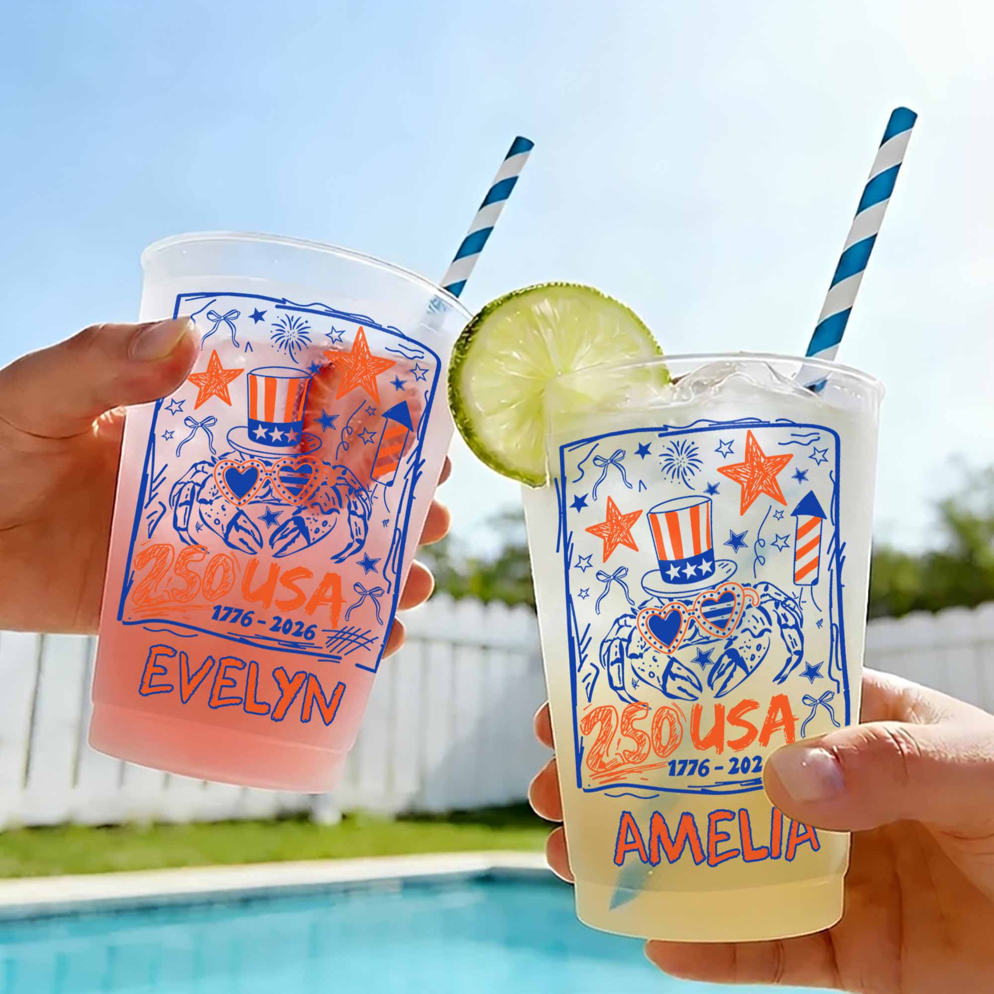 Personalized Frosted Cups Custom Name 4th of July Gift Idea